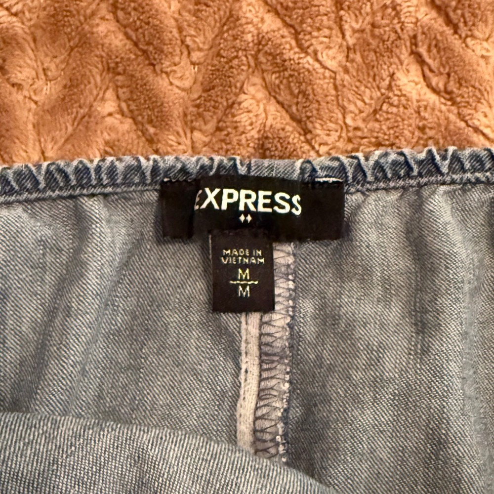 Express Blue Denim Ruffle Mini Dress - Picture 7 of 8
